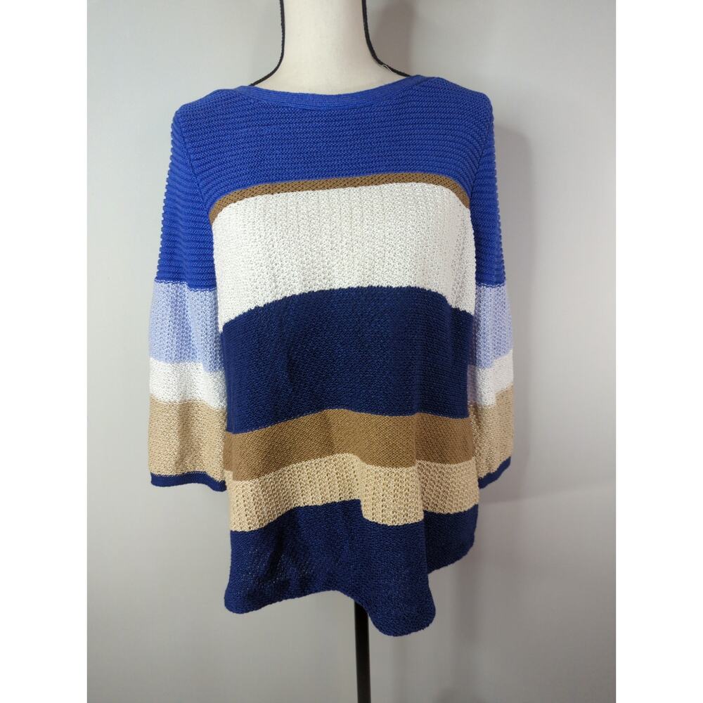 Chico's Blue White Black Brown Color blocked‎ Sweater Women's Large Knit Tunic